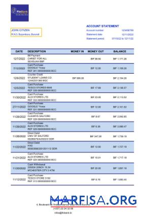 Printable Burundi Finbank bank statement excel example